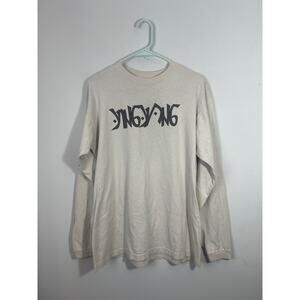 Y2K 2000’s YING YANG MADE IN USA Beige Long Sleeve Shirt Size Large